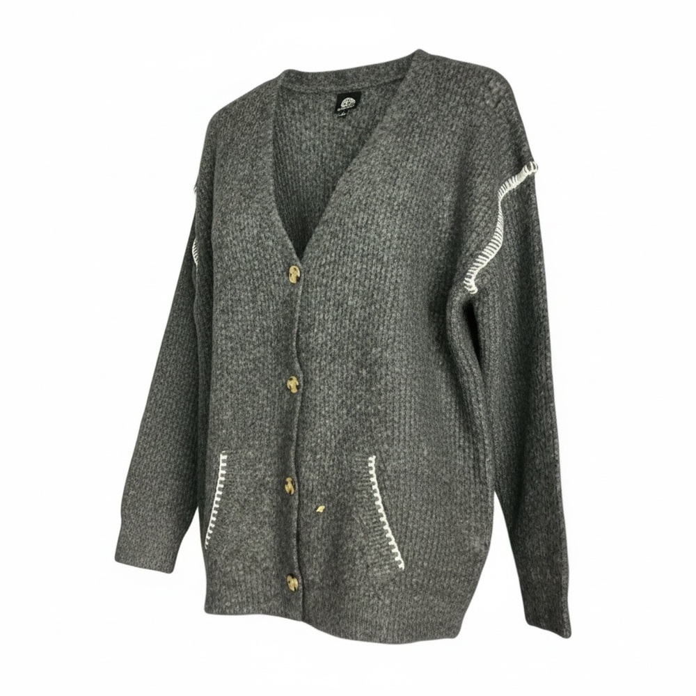 Bobeau Charcoal Button-Up Cardigan